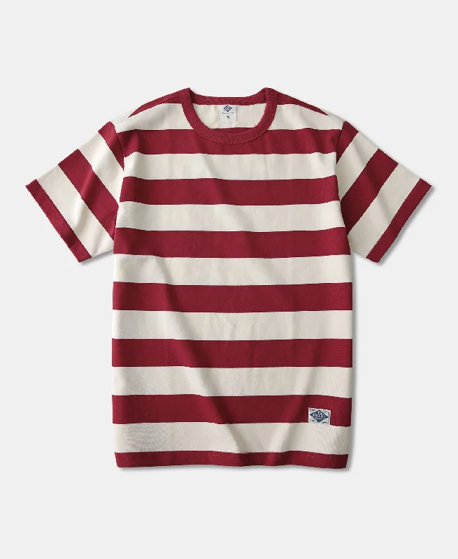 Heavyweight Cotton Wide Striped T-Shirt - Red/Apricot