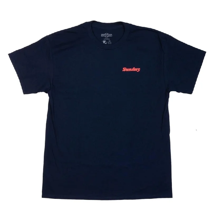 Sunday Winners Wreath T-Shirt - Navy With Red And Yellow Wreath