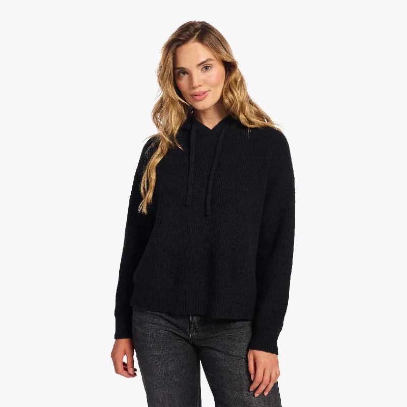 Cozy Knit Ribbed Sweater Hoodie | Black