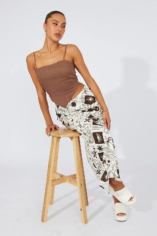 Beige Abstract Maxi Bias Skirt