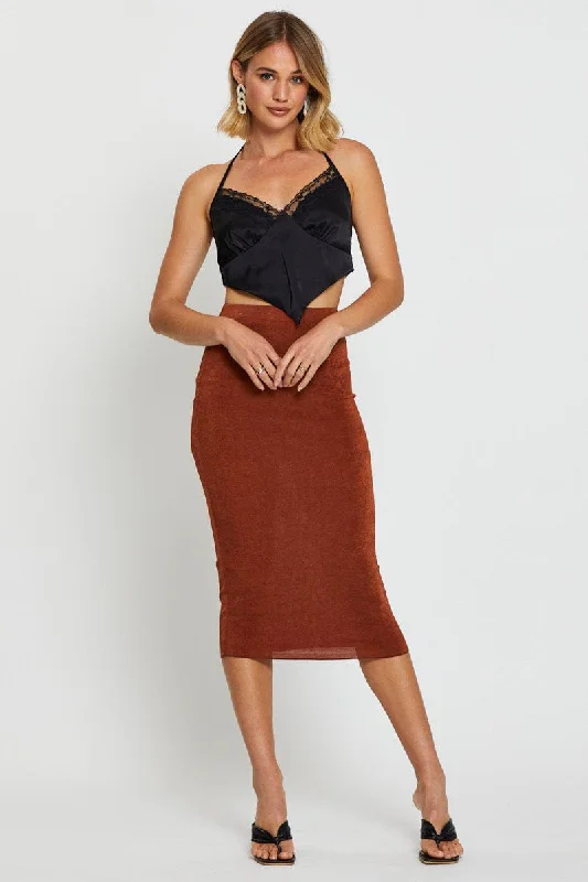 Brown Midi Skirt Bodycon