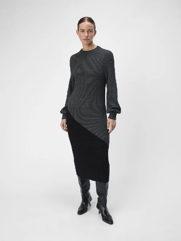 Ita Knitted Midi Dress (Dark Grey/ Black Half)