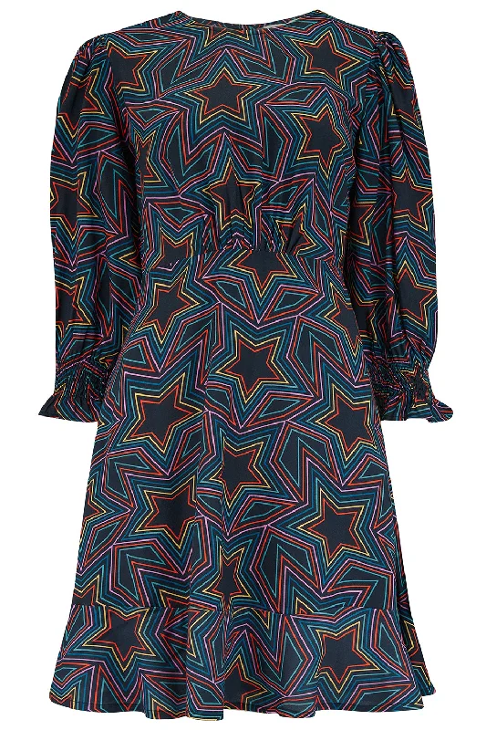 Lorelei Mini Dress (Black, Rainbow Star Explosion)