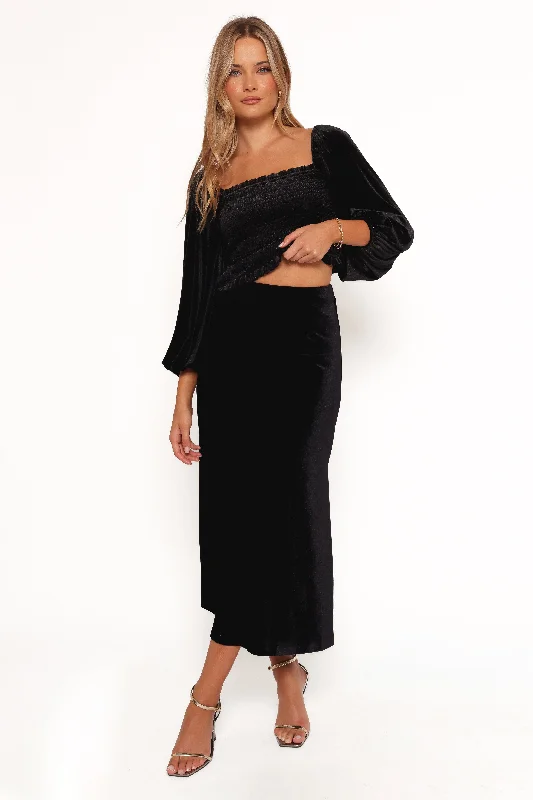 Raelynn Velvet Midi Skirt - Black