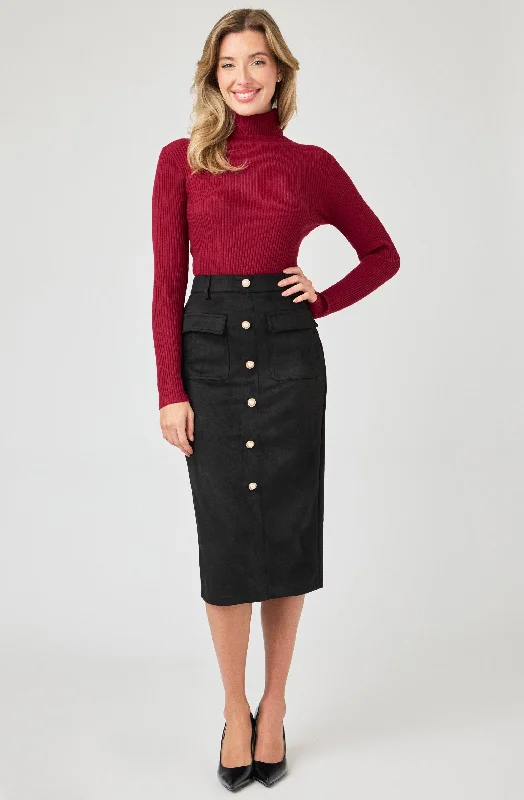 Suede-like Skirt with Pearl Buttons