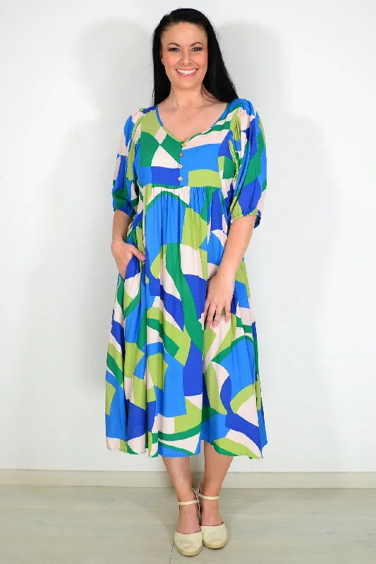 Green Blue Midi Tunic Dress