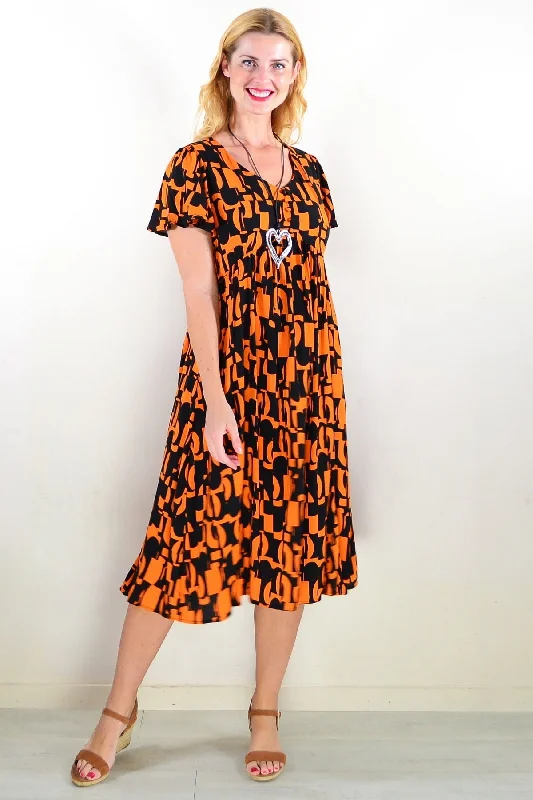 Orange Black Print Tunic Dress