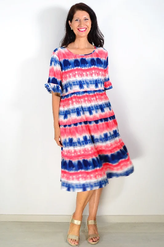 Pink Blue Tie Dye Tunic Dress