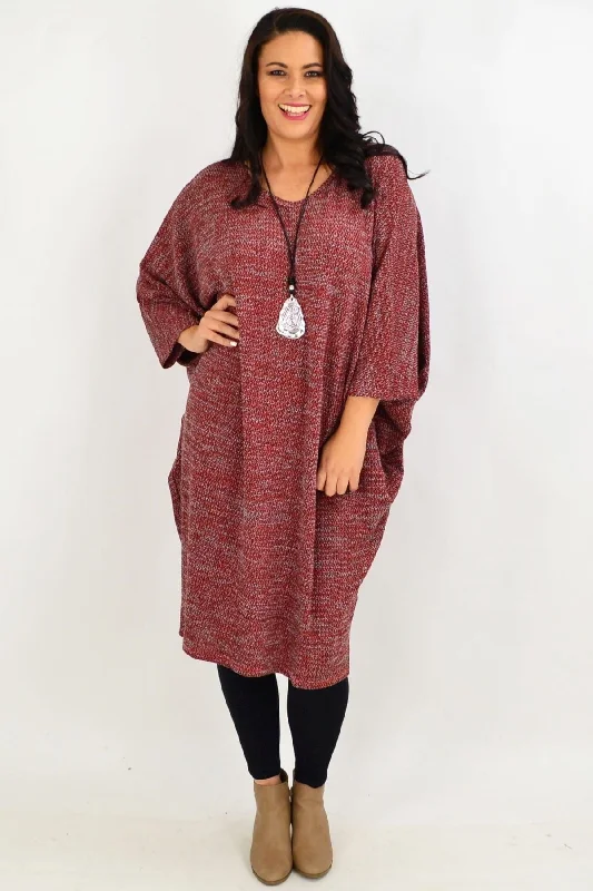 Wine Textured Knit Tunic Dress