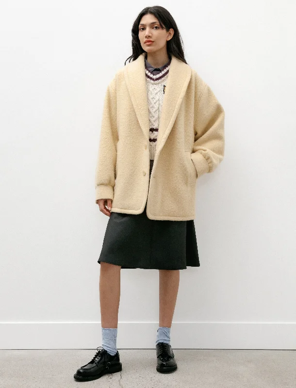 Brushed Alpaca Wool Melton Half Coat Beige