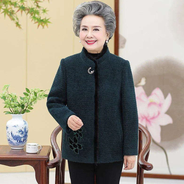 Thick Floral Mink Cashmere Tang Suit Traditional Chinese Jacket Mother's Coat