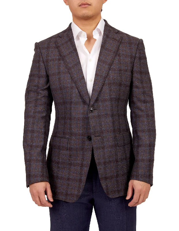 HENRY SARTORIAL X DORMEUIL Full Canvas Check Jacket BROWN/NAVY REG