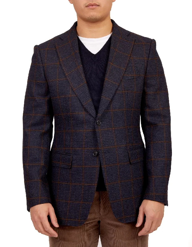 HENRY SARTORIAL Full Canvas Check Jacket NAVY LG