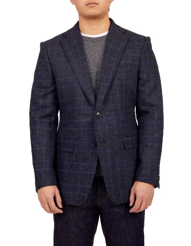 HENRY SARTORIAL DORMEUIL Full Canvas Fancy Check Jacket NAVY LG