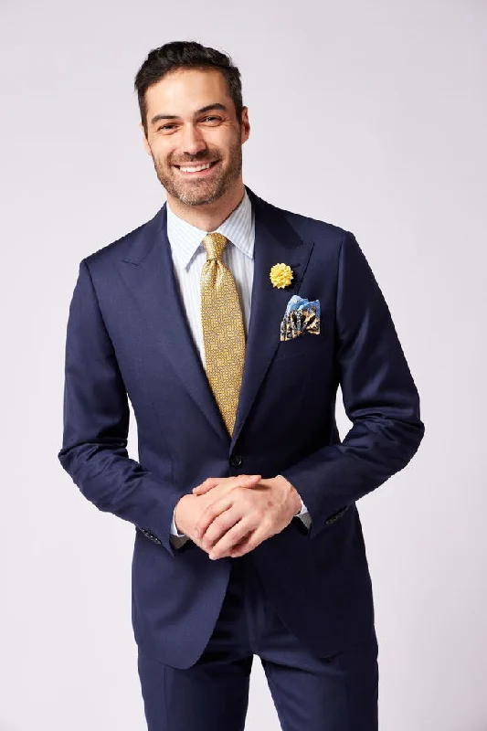 HENRY SARTORIAL Peak Lapel Micro Pattern Suit BLUE REG