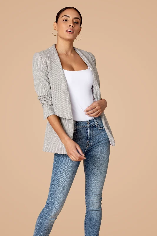 Shawl Collared Boyfriend Blazer in Grey Mini Check