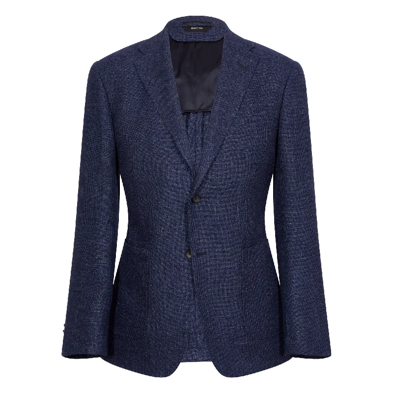 Z ZEGNA Wool and Linen Blazer Jacket NAVY