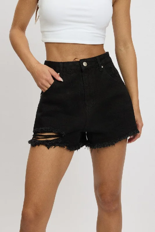 Black Relaxed Short High Rise