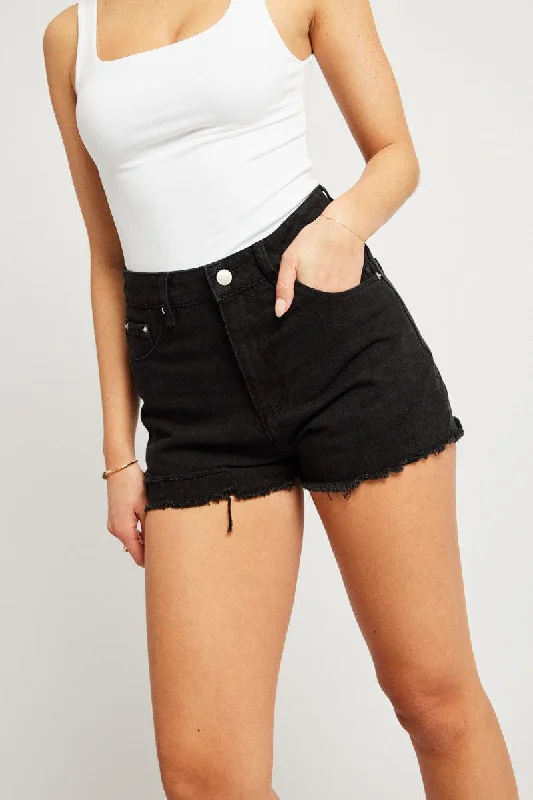 Black Relaxed Shorts High Rise