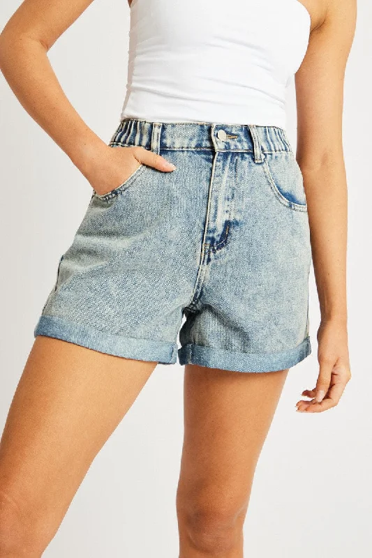 Denim Relaxed Short High Rise Elastic Waist