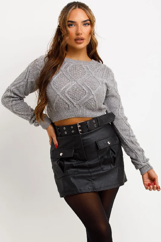 Cable Knit Jumper Cropped Grey