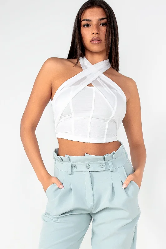 Gianna White Mesh Halter Neck Top